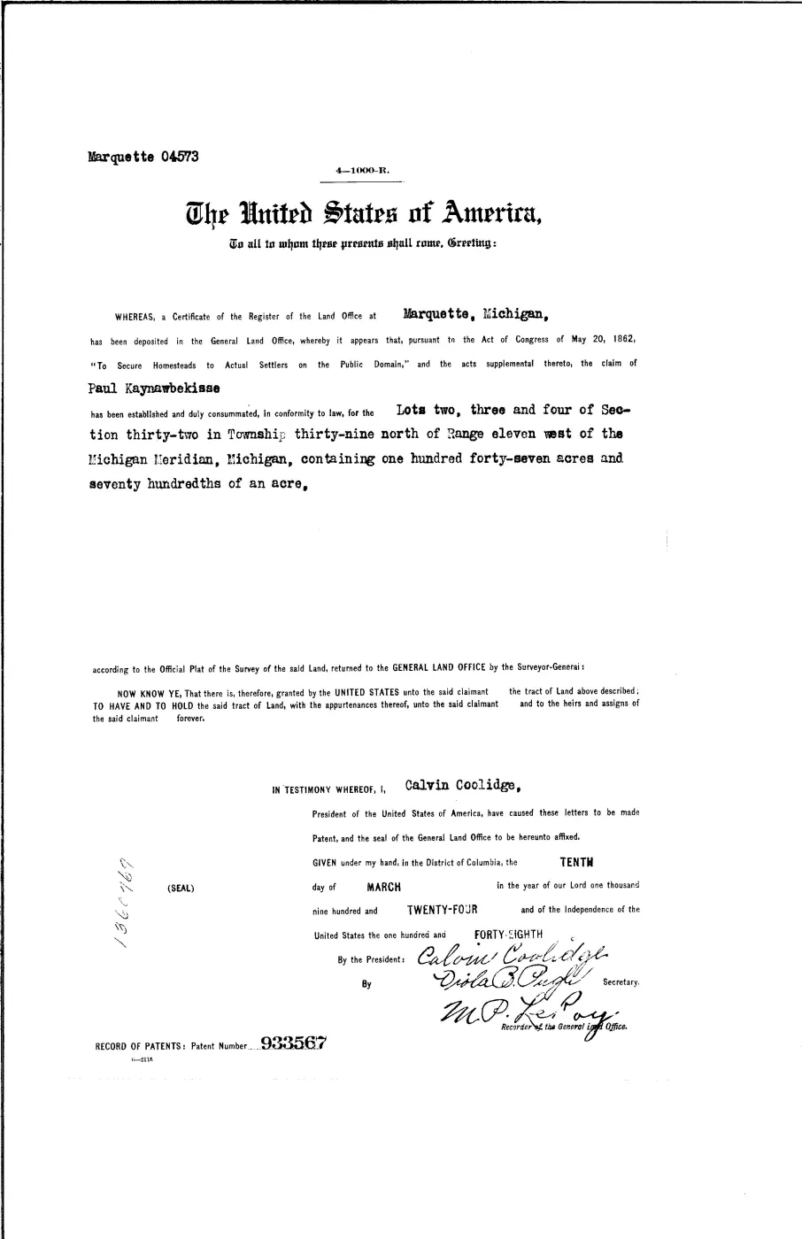 GLO land record 933567-39n-11w-32-2 — p. 1