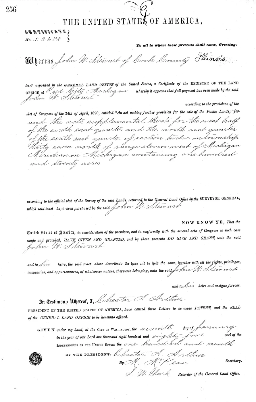 GLO land record MI2950__.256-37n-11w-12-nese — p. 1