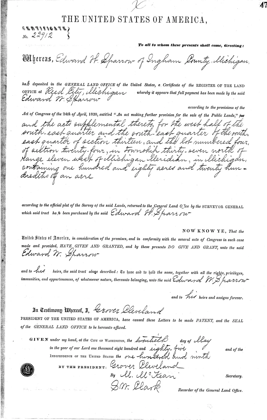 GLO land record MI2950__.473-37n-11w-13-w-se — p. 1