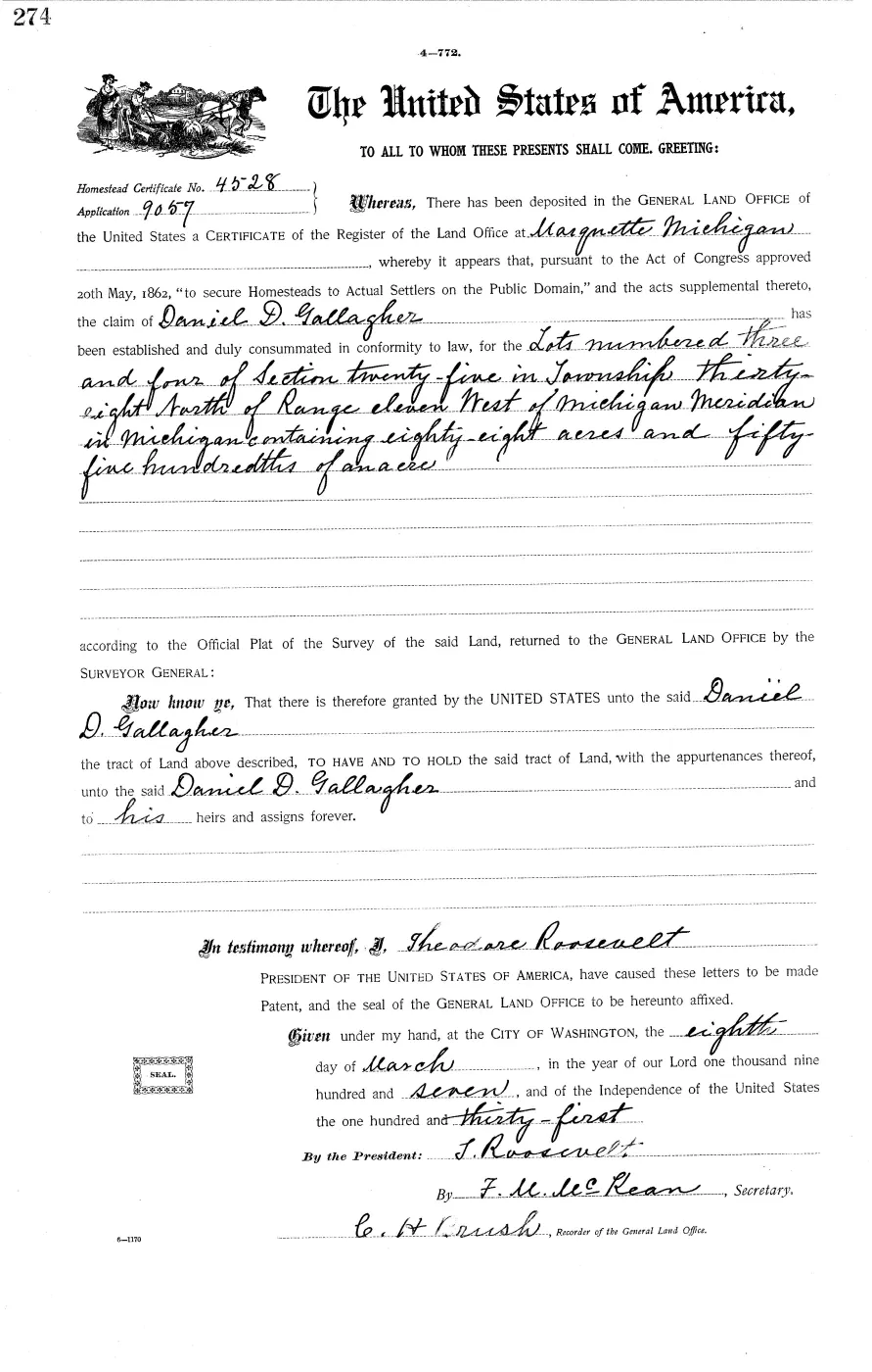 GLO land record MI3320__.274-38n-11w-25-3 — p. 1