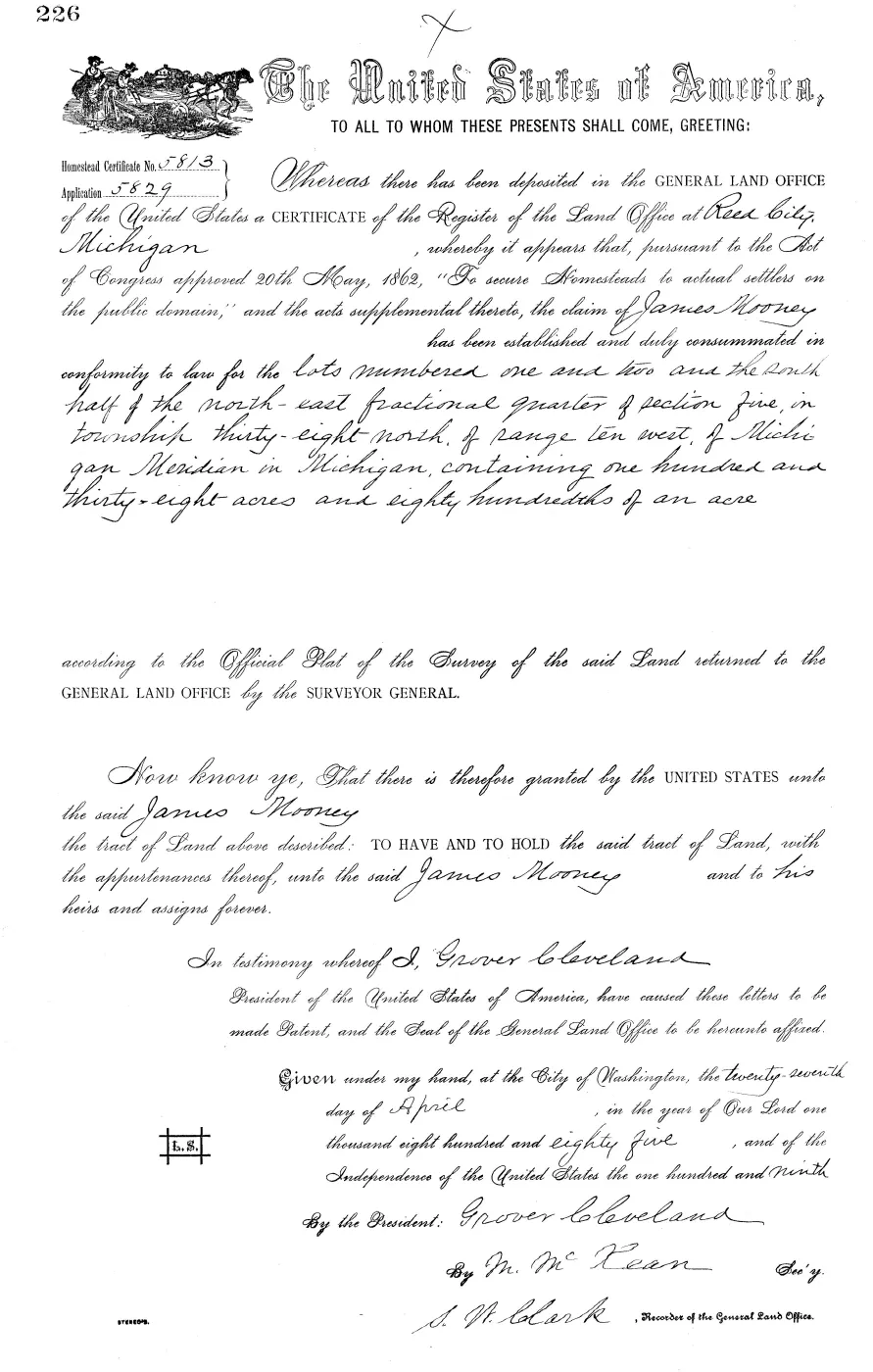GLO land record MI3090__.226-38n-10w-5-s-ne — p. 1