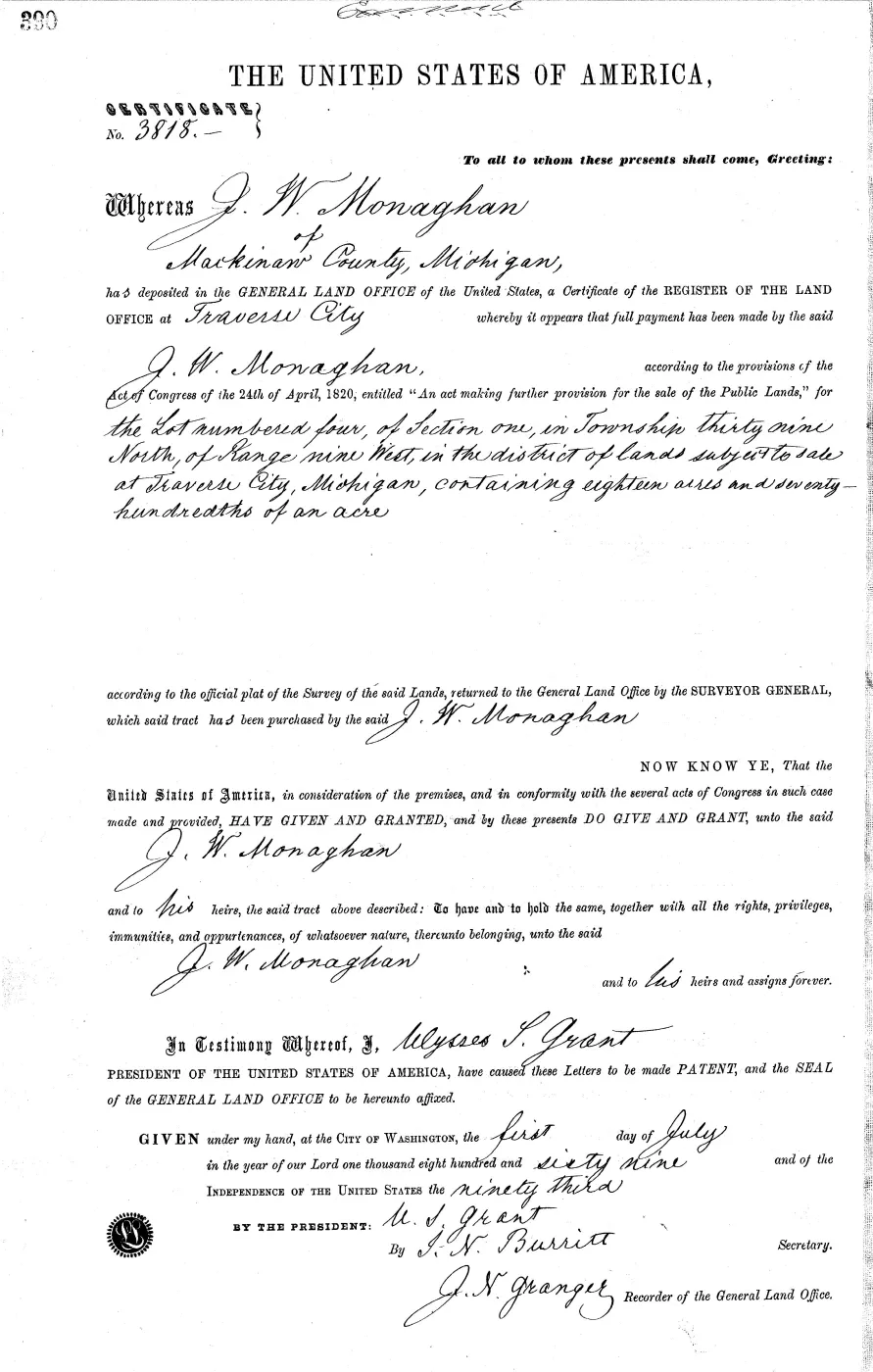GLO land record MI2420__.390-39n-9w-1-4 — p. 1