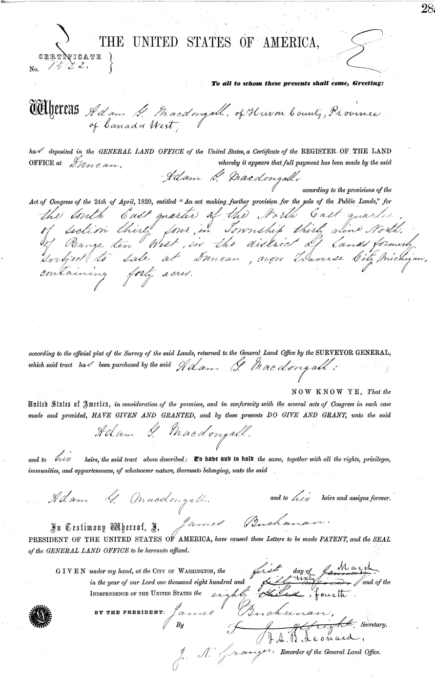 GLO land record MI2380__.285-39n-10w-34-sene — p. 1