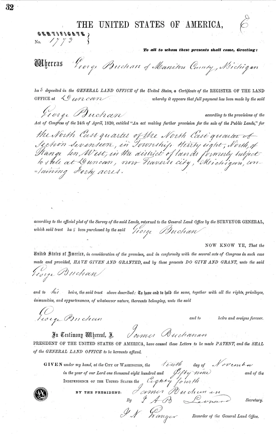 GLO land record MI2390__.032-38n-10w-17-nene — p. 1