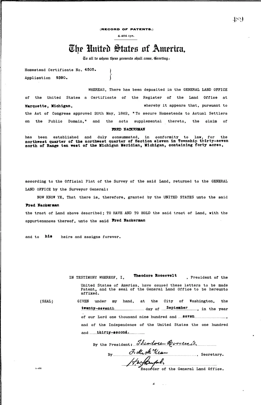 GLO land record 0661-489-37n-10w-11-nwnw — p. 1