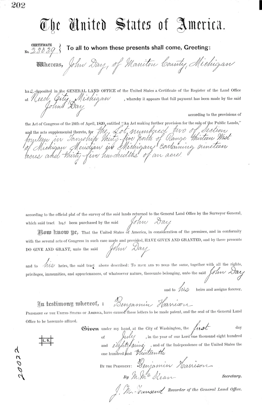 GLO land record MI2960__.202-35n-13w-14-2 — p. 1