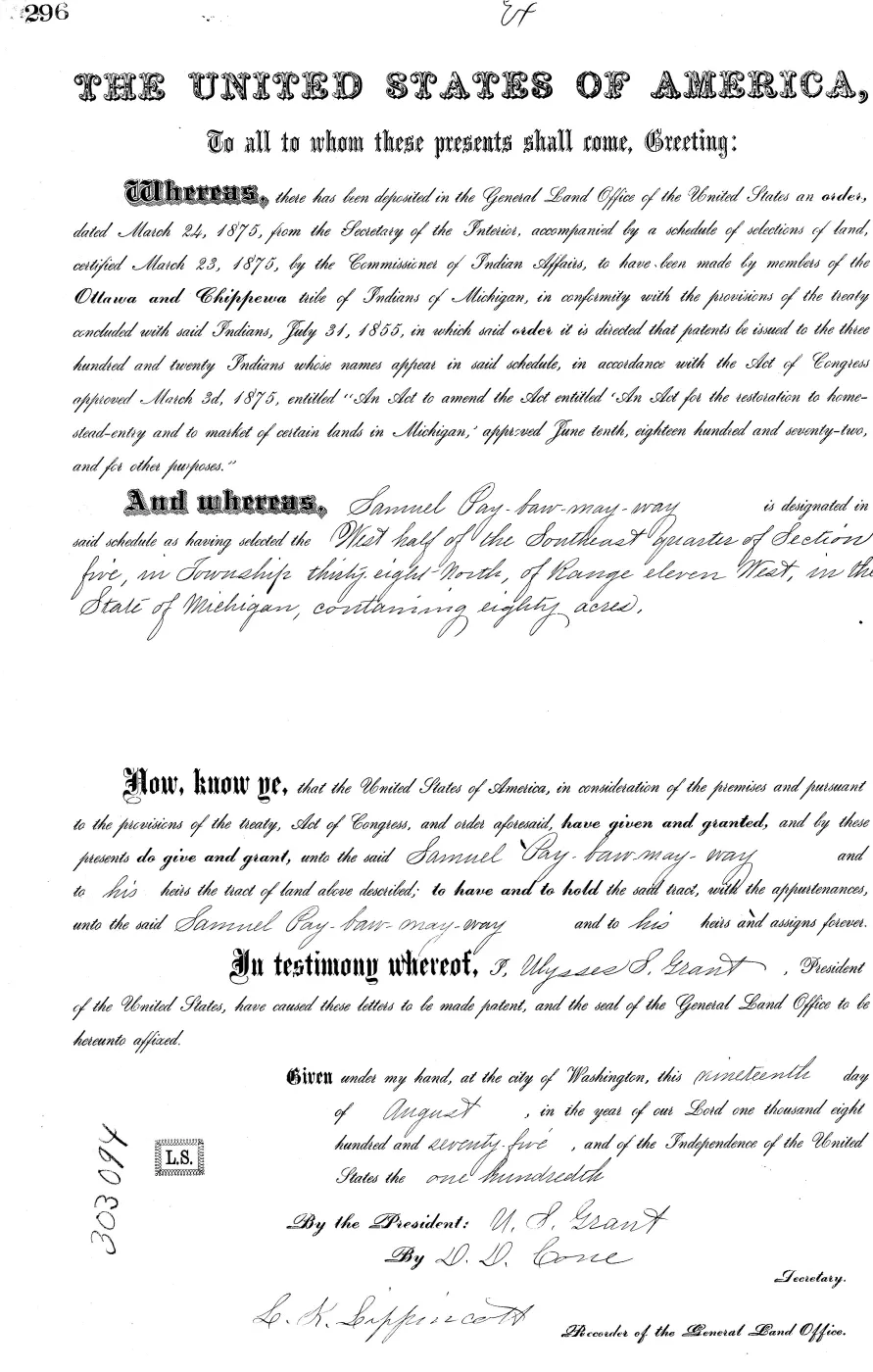 GLO land record MI3250__.296-38n-11w-5-w-se — p. 1