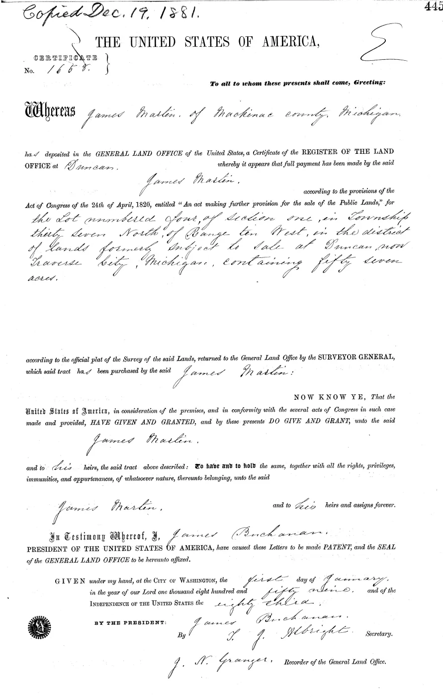 GLO land record MI2380__.445-37n-10w-1-4 — p. 1