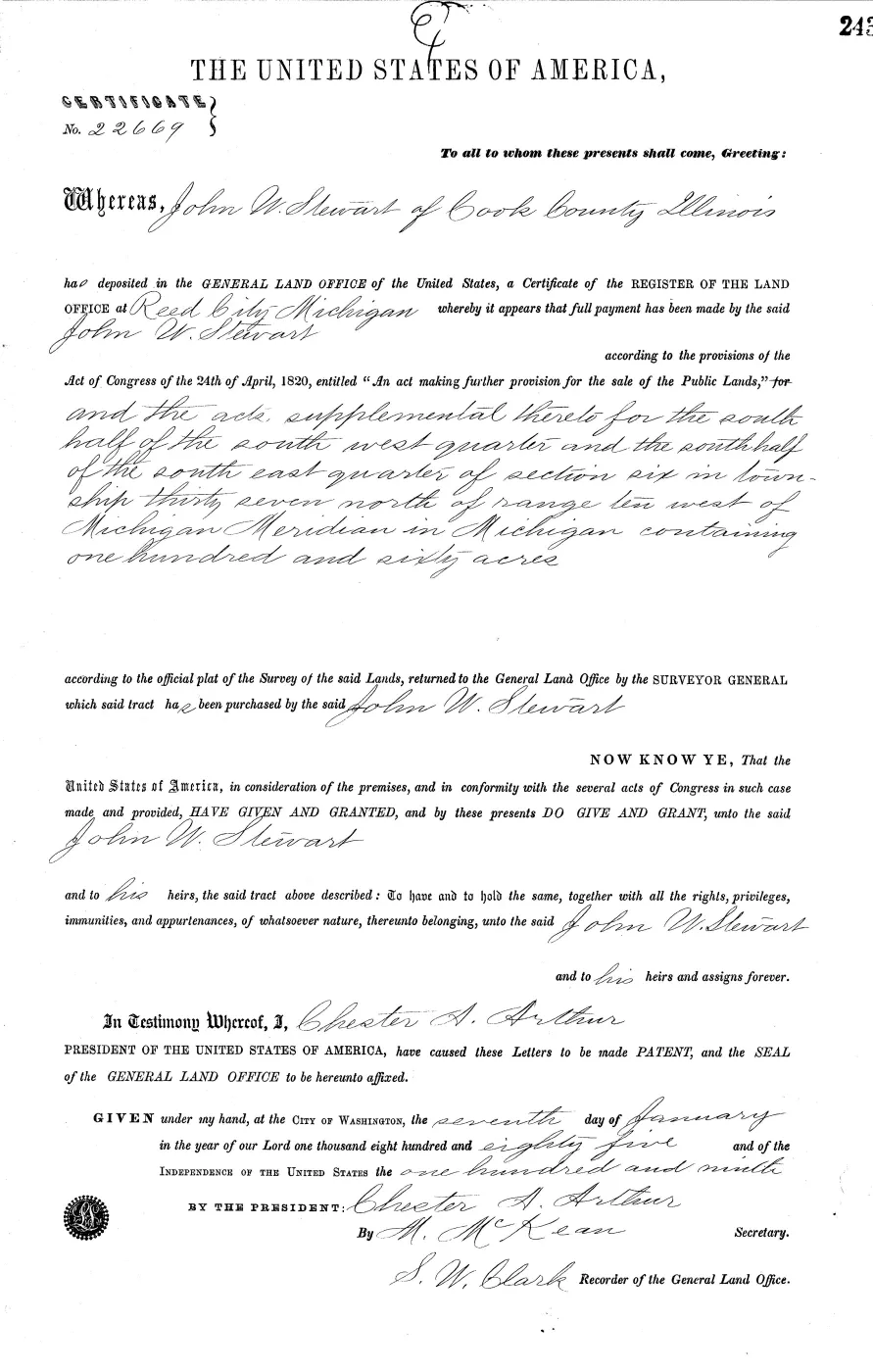 GLO land record MI2950__.243-37n-10w-6-s-se — p. 1
