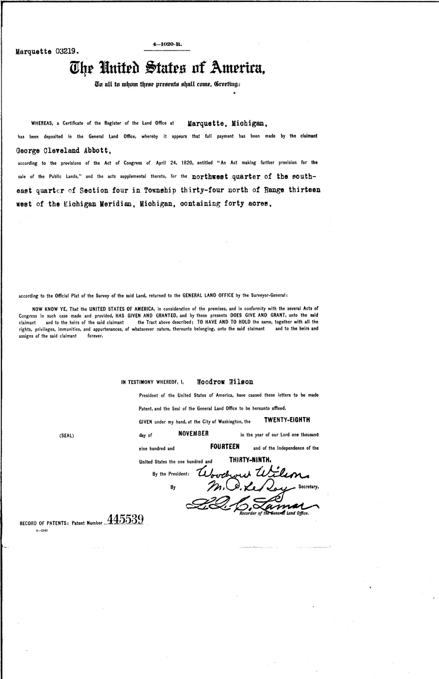 GLO land record 445539-34n-13w-4-nwse — p. 1