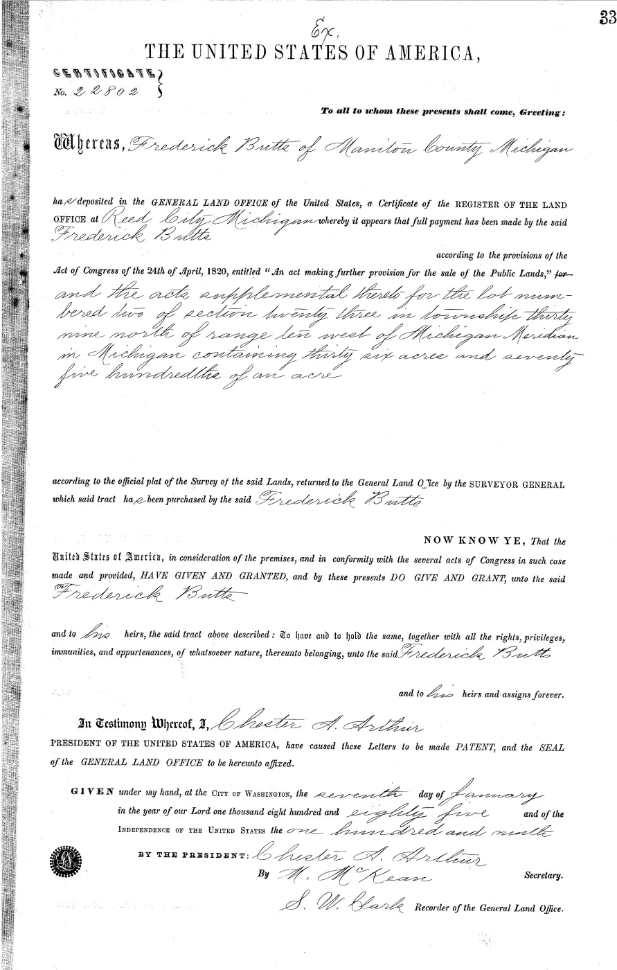 GLO land record MI2950__.335-39n-10w-23-2 — p. 1
