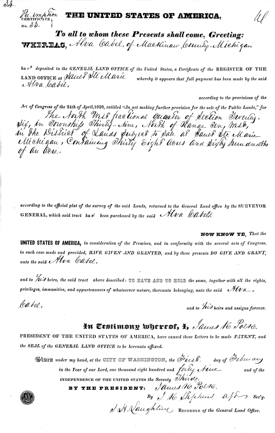 GLO land record MI1960__.034-39n-10w-26-nw — p. 1