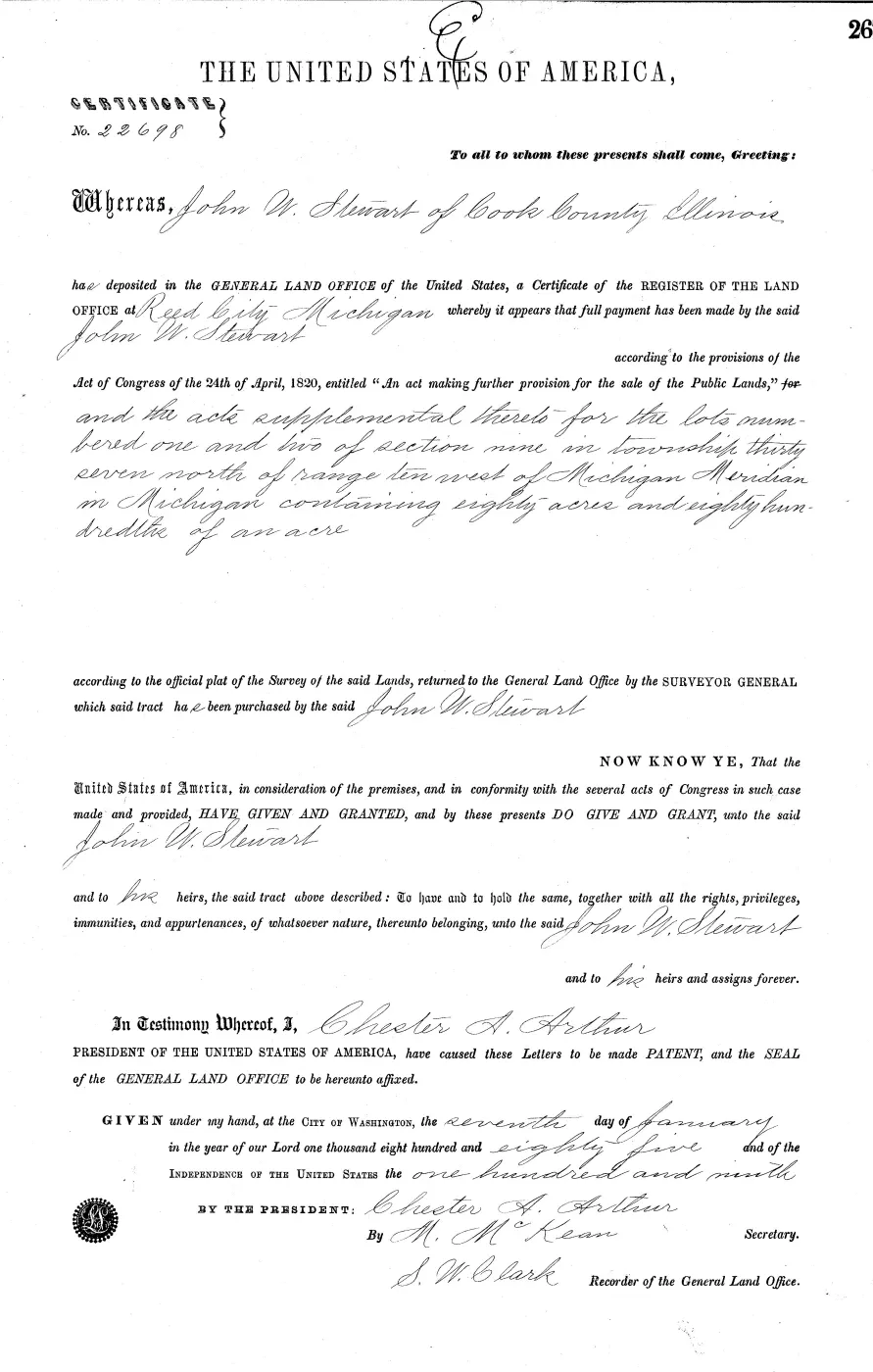 GLO land record MI2950__.267-37n-10w-9-2 — p. 1