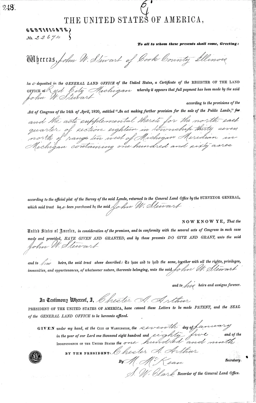 GLO land record MI2950__.248-37n-10w-18-ne — p. 1