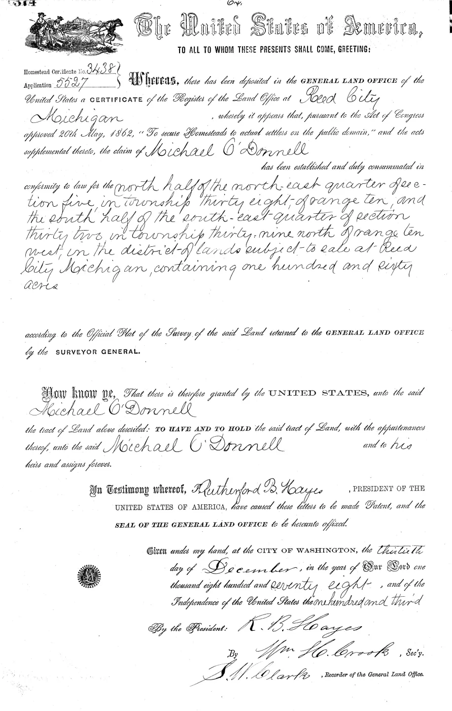 GLO land record MI3040__.374-39n-10w-32-s-se — p. 1