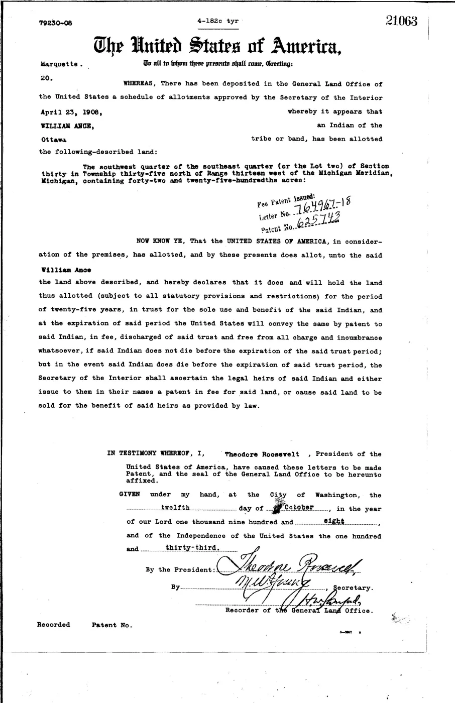 GLO land record 21063-35n-13w-30-2 — p. 1