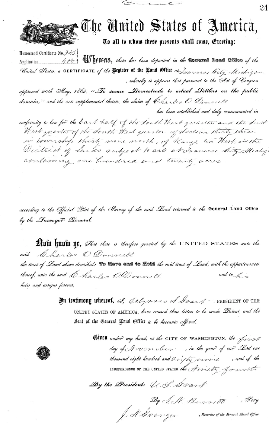 GLO land record MI2470__.241-39n-10w-33-swsw — p. 1