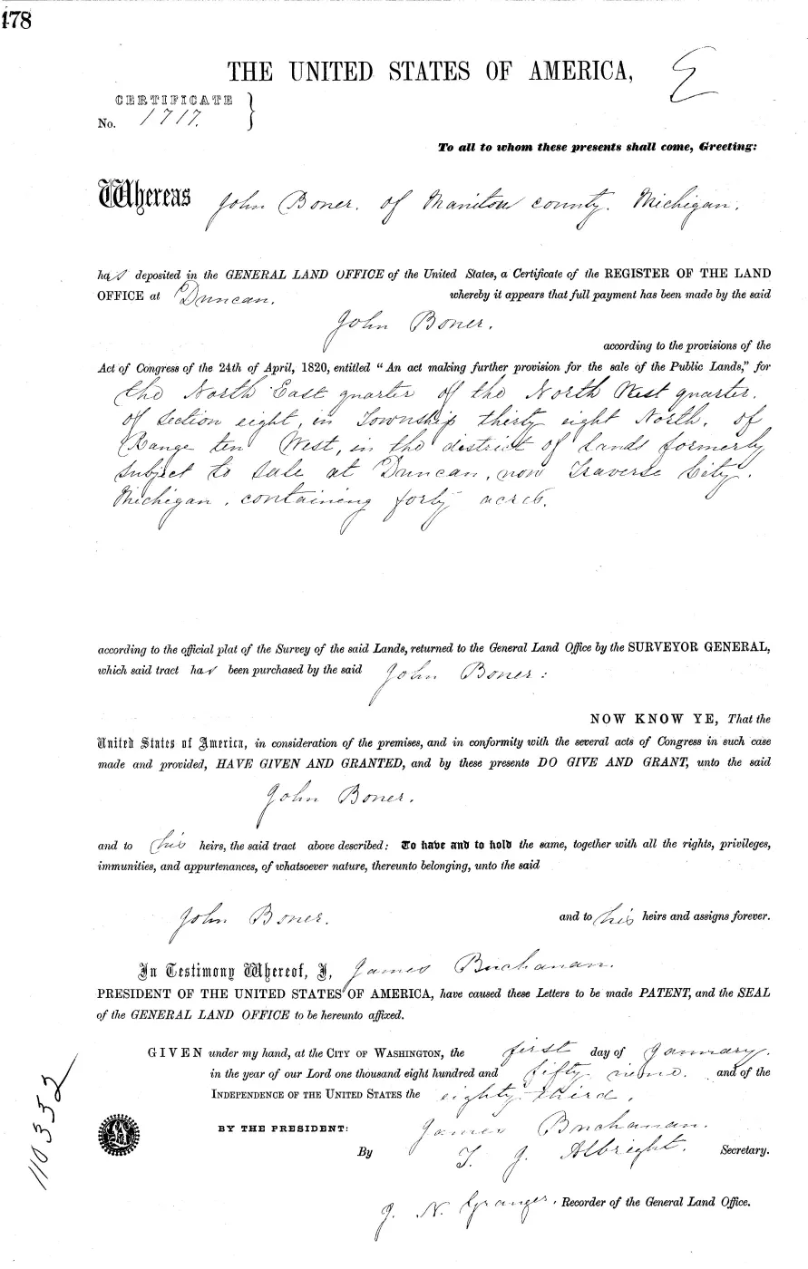 GLO land record MI2380__.478-38n-10w-8-nenw — p. 1