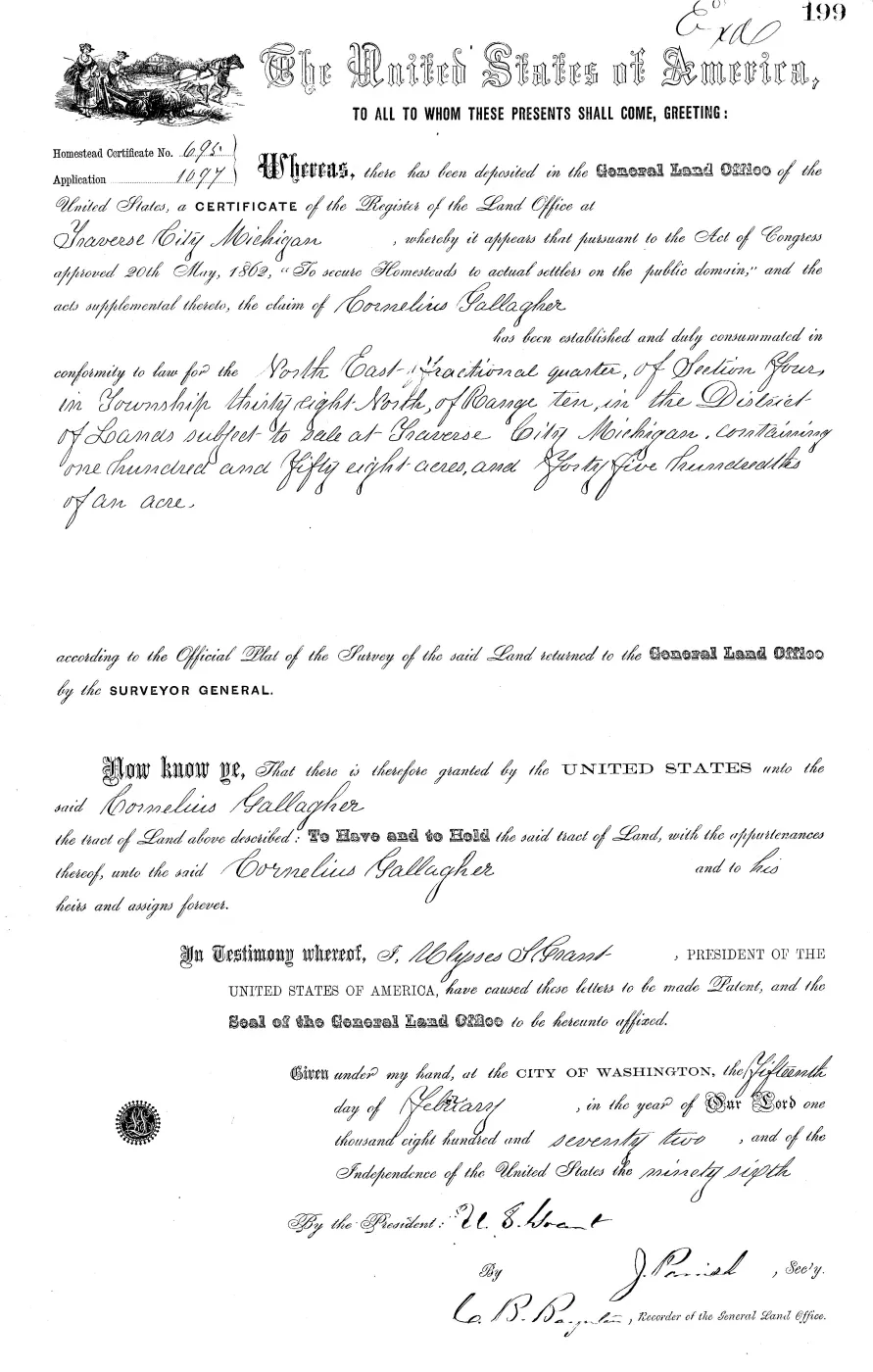 GLO land record MI2480__.199-38n-10w-4-ne — p. 1
