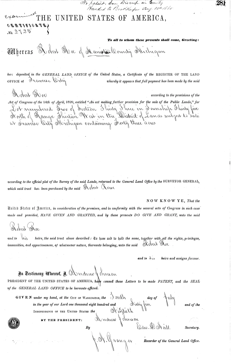 GLO land record MI2400__.281-35n-13w-33-2 — p. 1