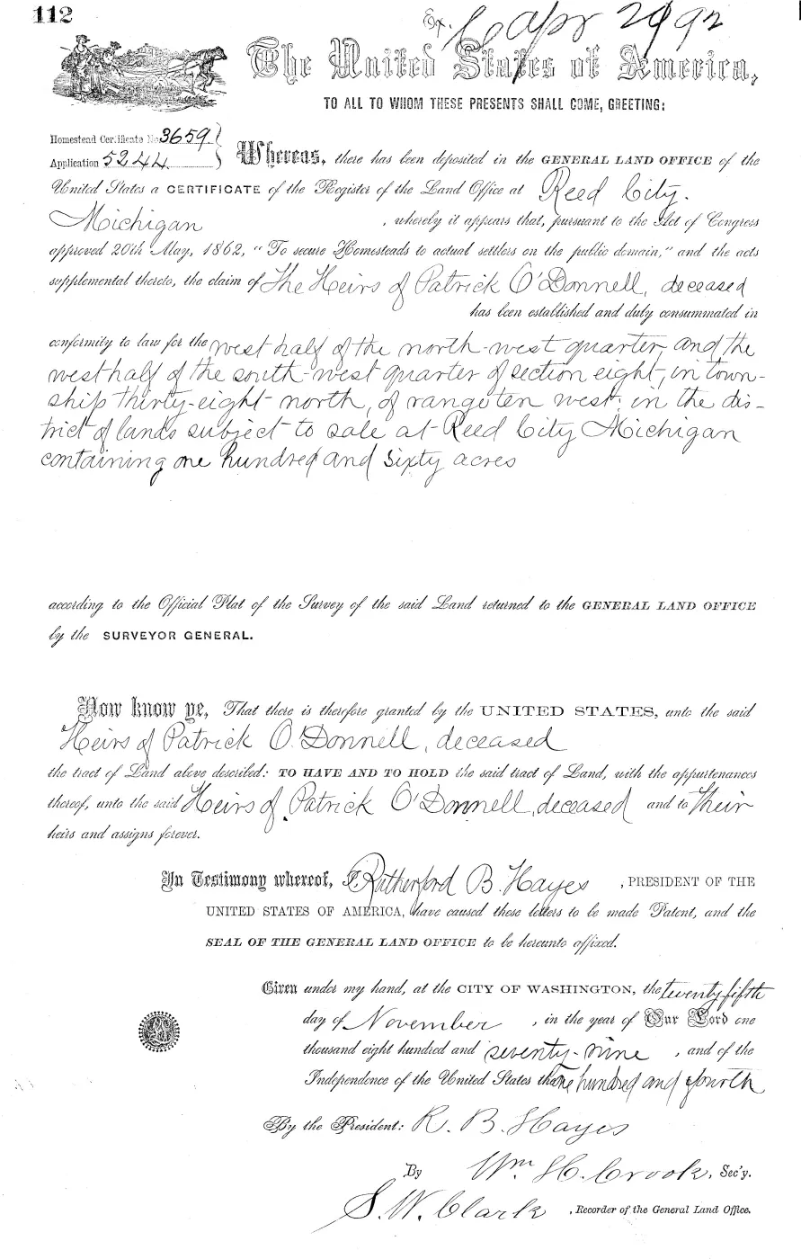 GLO land record MI3050__.112-38n-10w-8-w-nw — p. 1