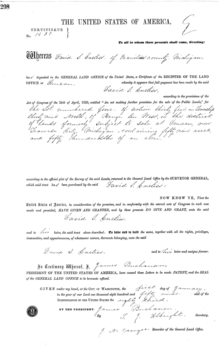 GLO land record MI2380__.298-39n-10w-35-4 — p. 1