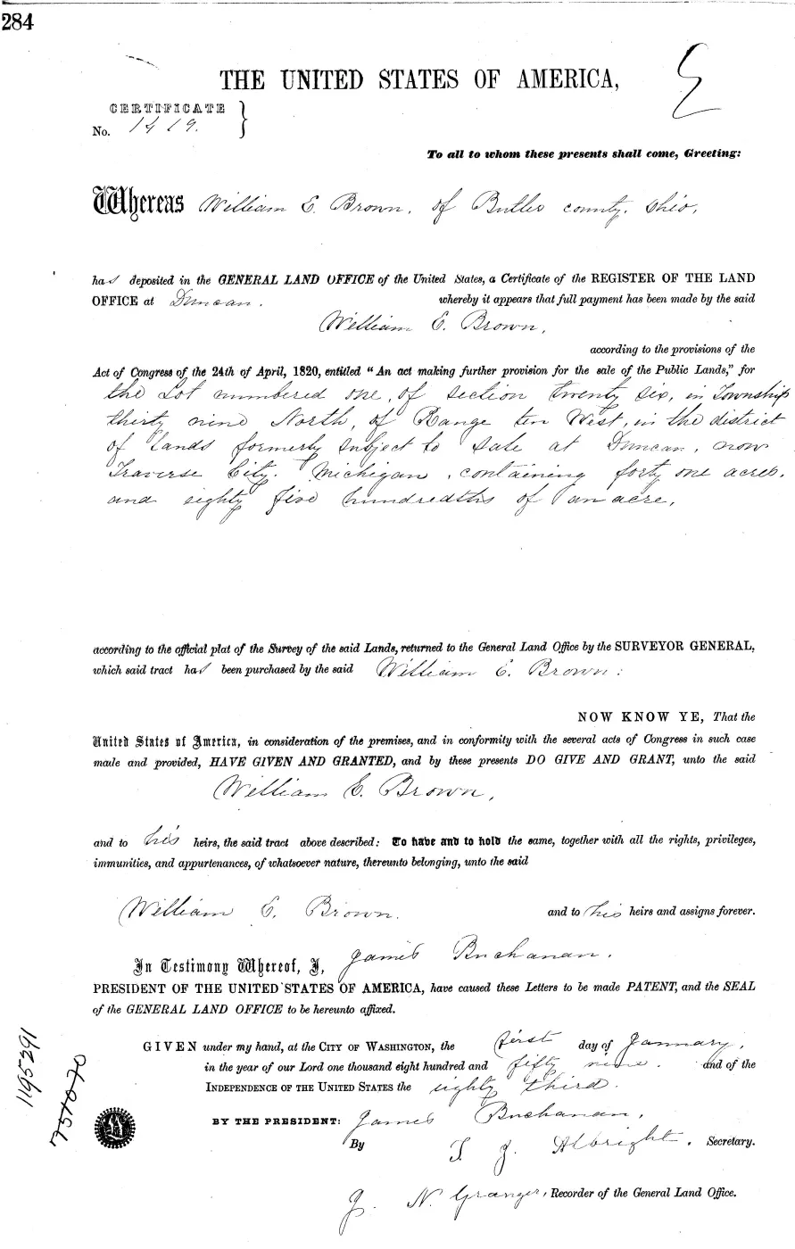 GLO land record MI2380__.284-39n-10w-26-1 — p. 1