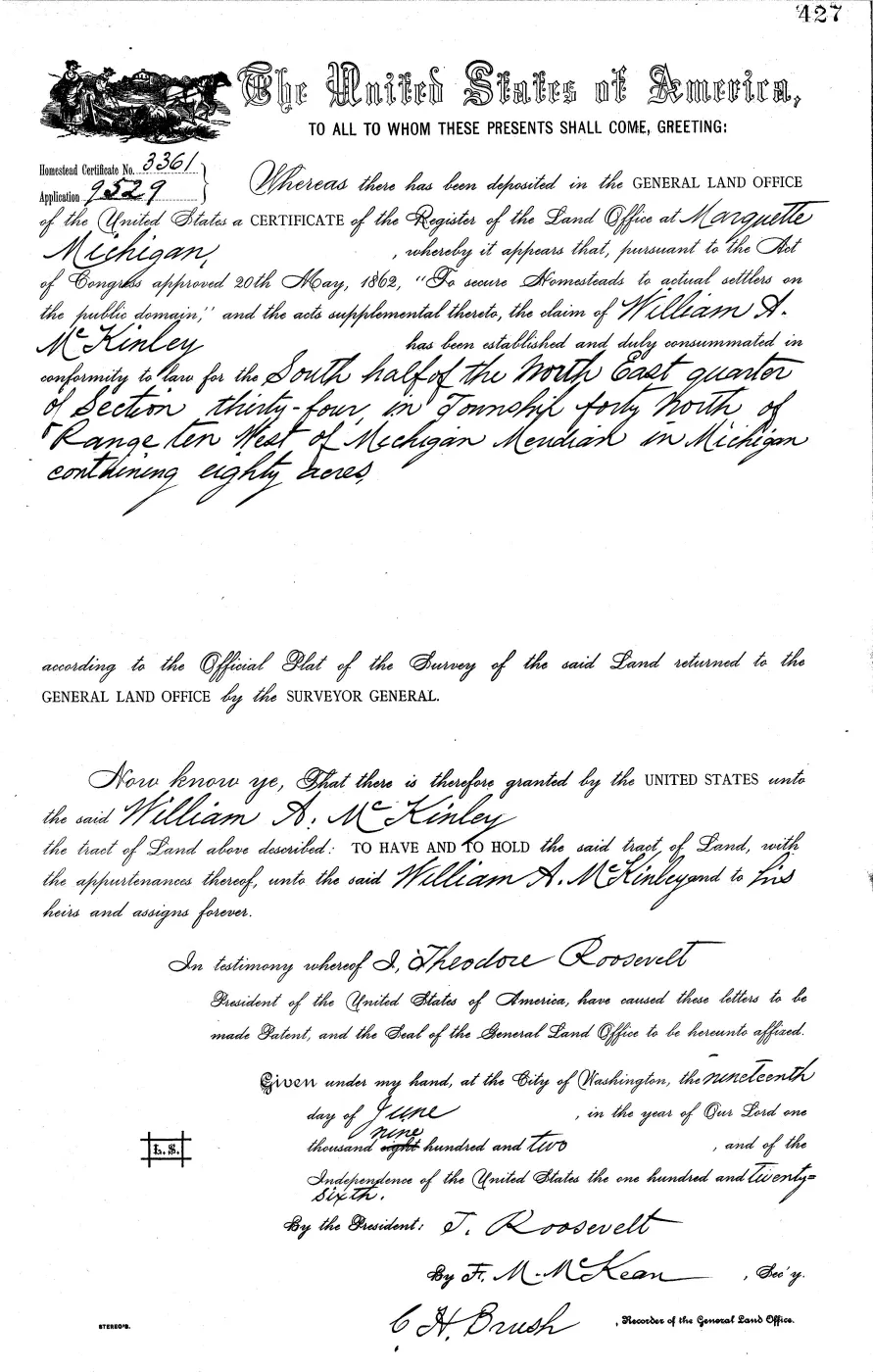GLO land record MI1950__.427-40n-10w-34-s-ne — p. 1
