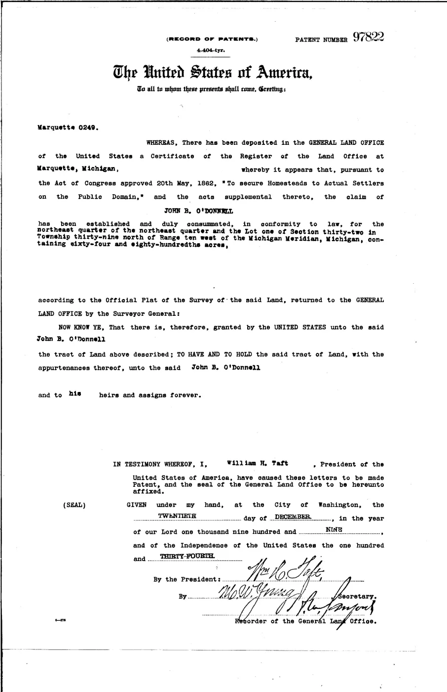 GLO land record 97822-39n-10w-32-1 — p. 1