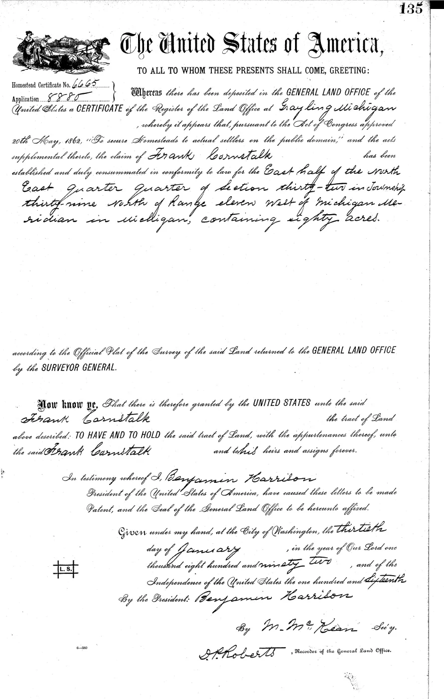 GLO land record MI3110__.135-39n-11w-32-e-ne — p. 1