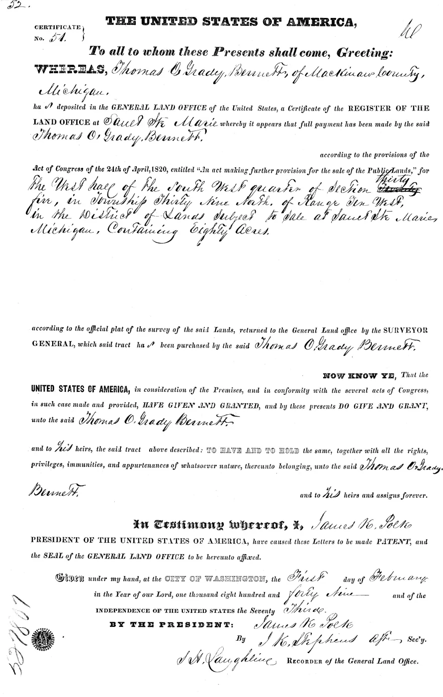 GLO land record MI1960__.052-39n-10w-35-w-sw — p. 1