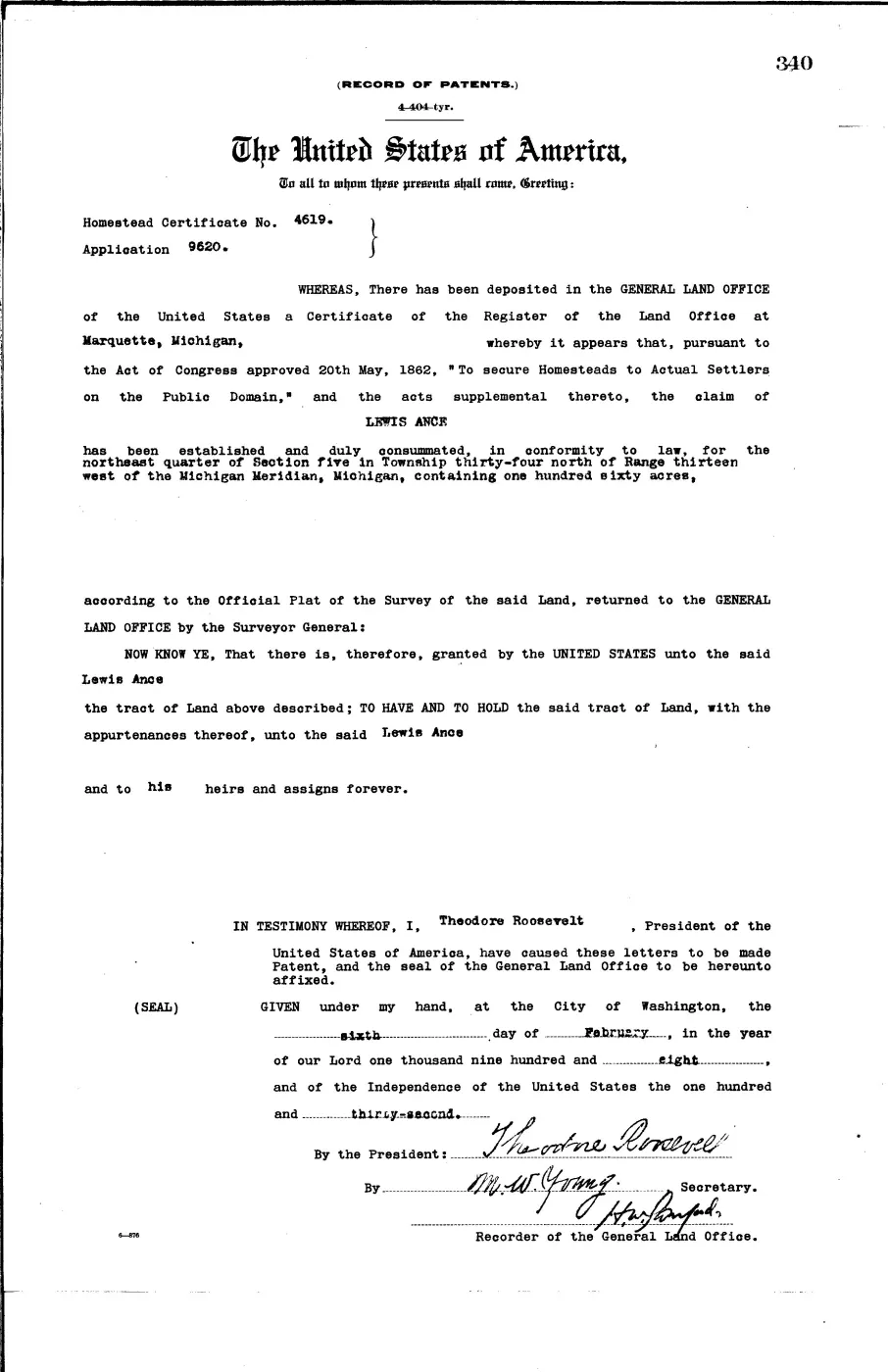 GLO land record 0724-340-34n-13w-5-ne — p. 1