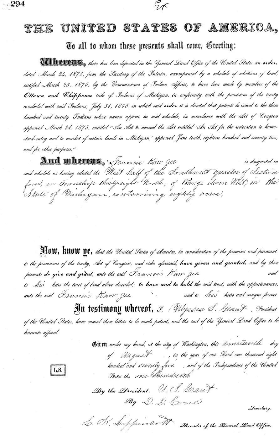 GLO land record MI3250__.294-38n-11w-4-w-sw — p. 1