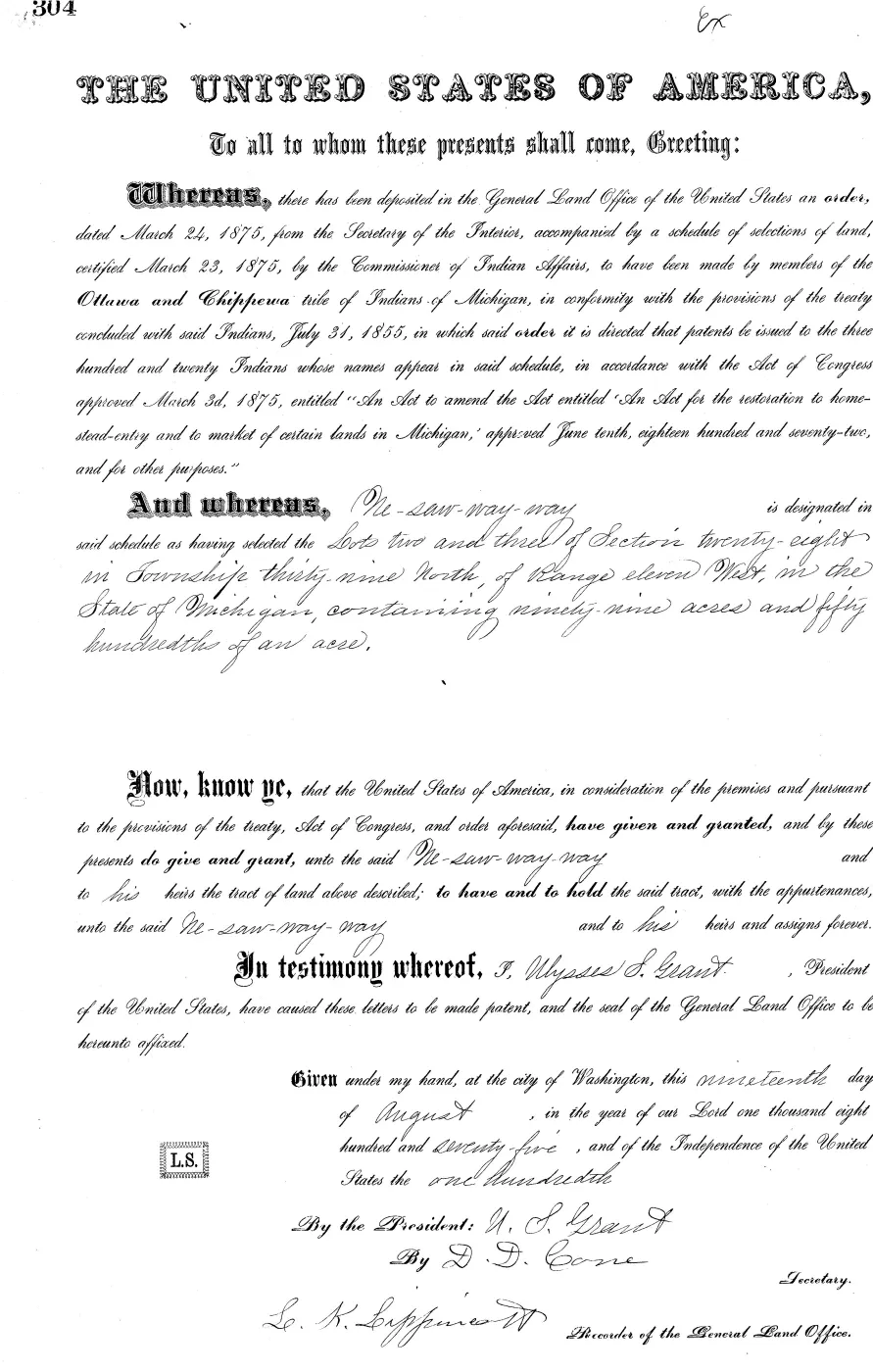 GLO land record MI3250__.304-39n-11w-28-3 — p. 1