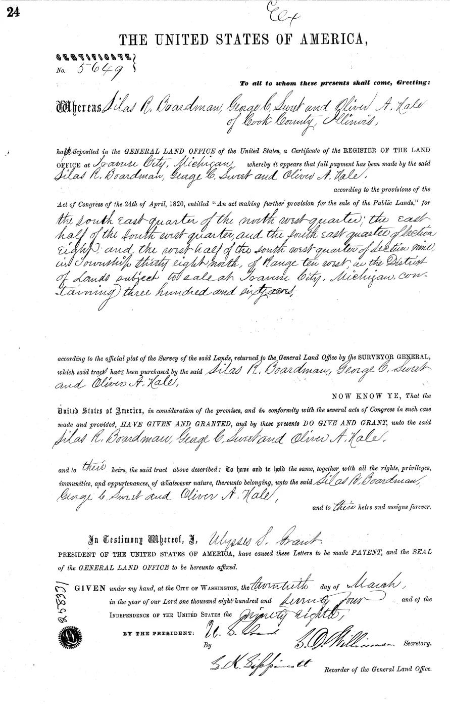 GLO land record MI2460__.024-38n-10w-8-senw — p. 1