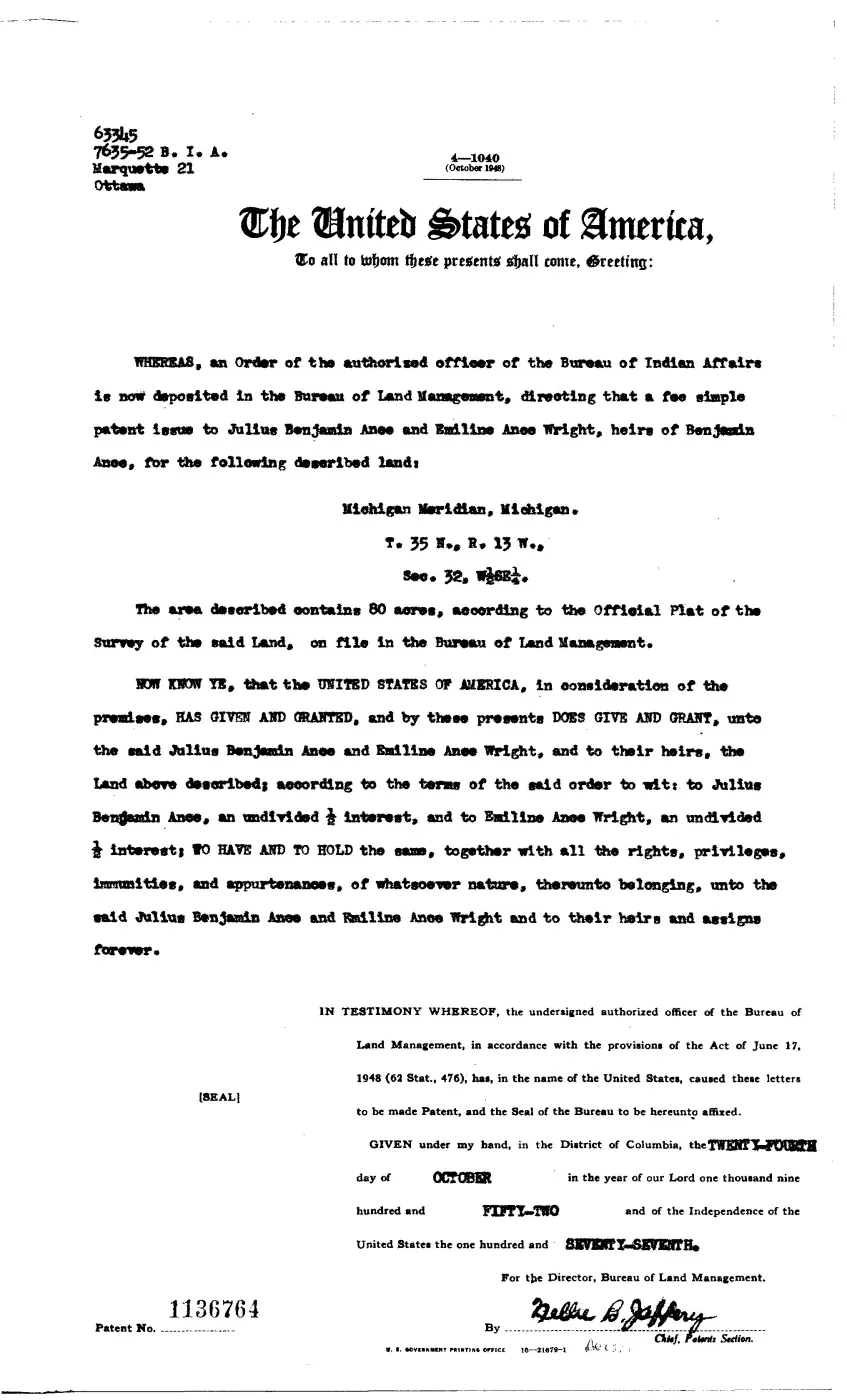 GLO land record 1136764-35n-13w-32-w-se — p. 1