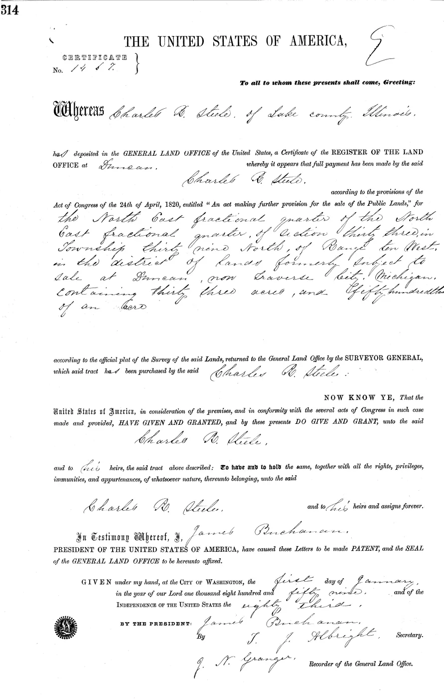 GLO land record MI2380__.314-39n-10w-33-nene — p. 1