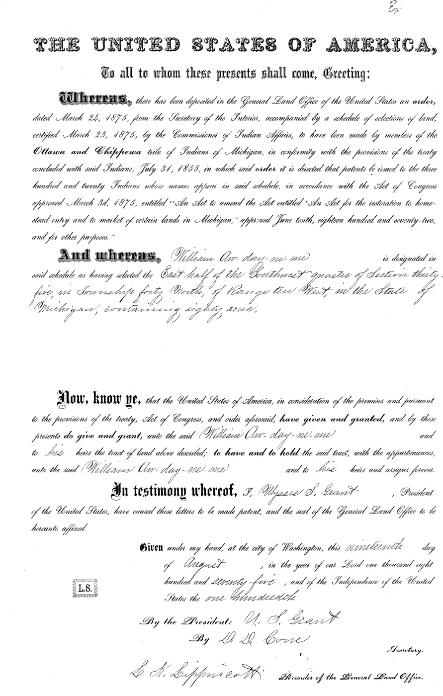GLO land record MI3250__.283-40n-10w-35-e-sw — p. 1