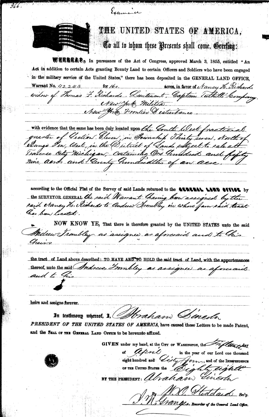 GLO land record 0142-366-37n-10w-11-sw — p. 1