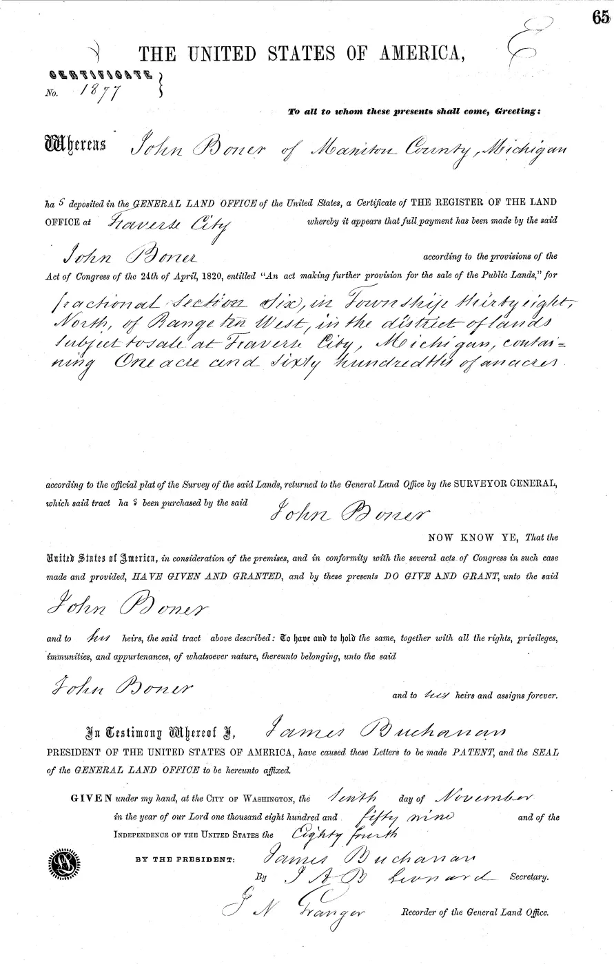 GLO land record MI2390__.065-38n-10w-6-section — p. 1