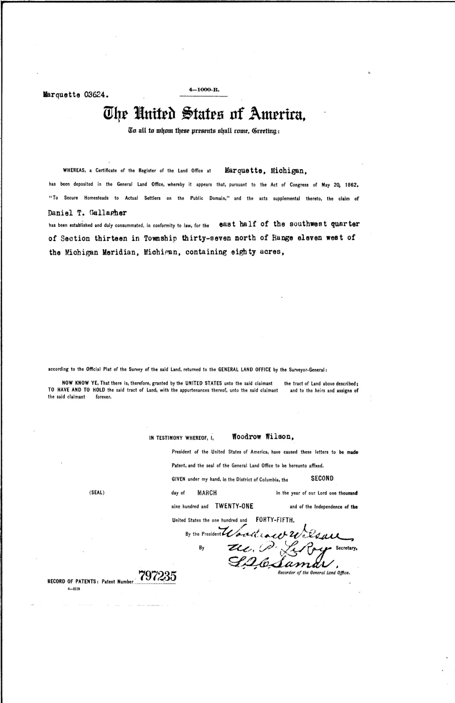 GLO land record 797235-37n-11w-13-e-sw — p. 1