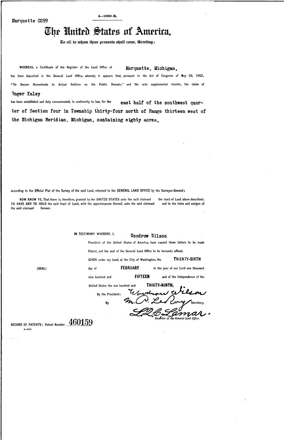 GLO land record 460159-34n-13w-4-e-sw — p. 1