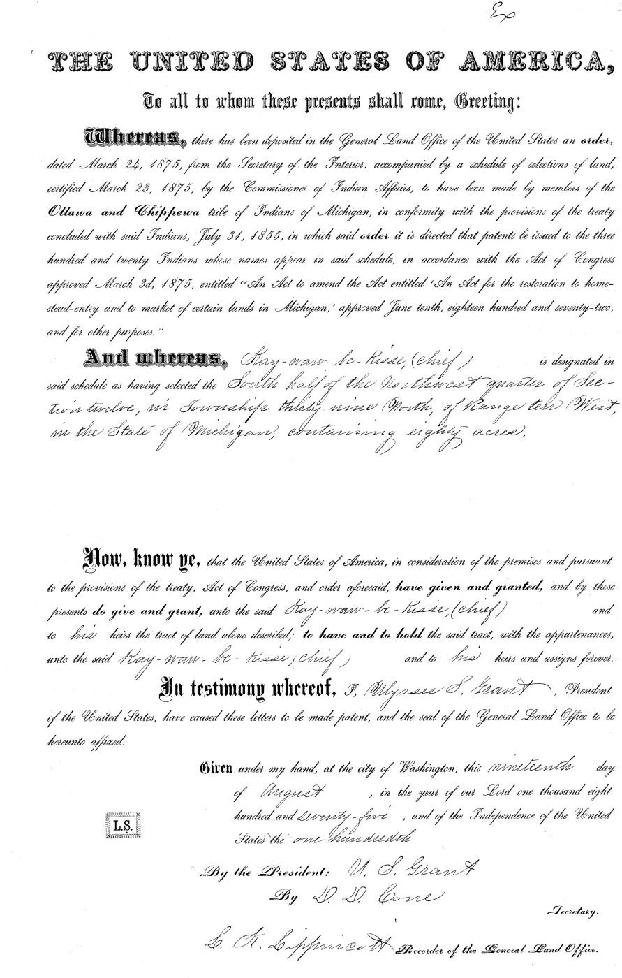 GLO land record MI3250__.275-39n-10w-12-s-nw — p. 1