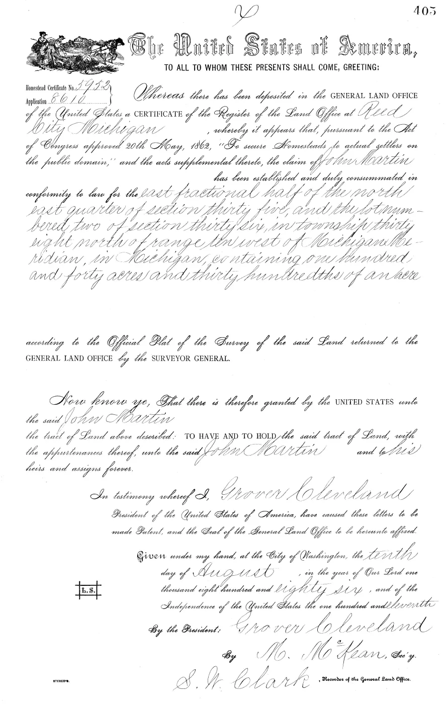 GLO land record MI3090__.405-38n-10w-35-e-ne — p. 1