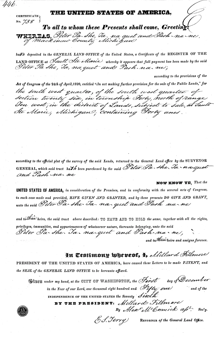 GLO land record MI1960__.446-40n-10w-26-swsw — p. 1