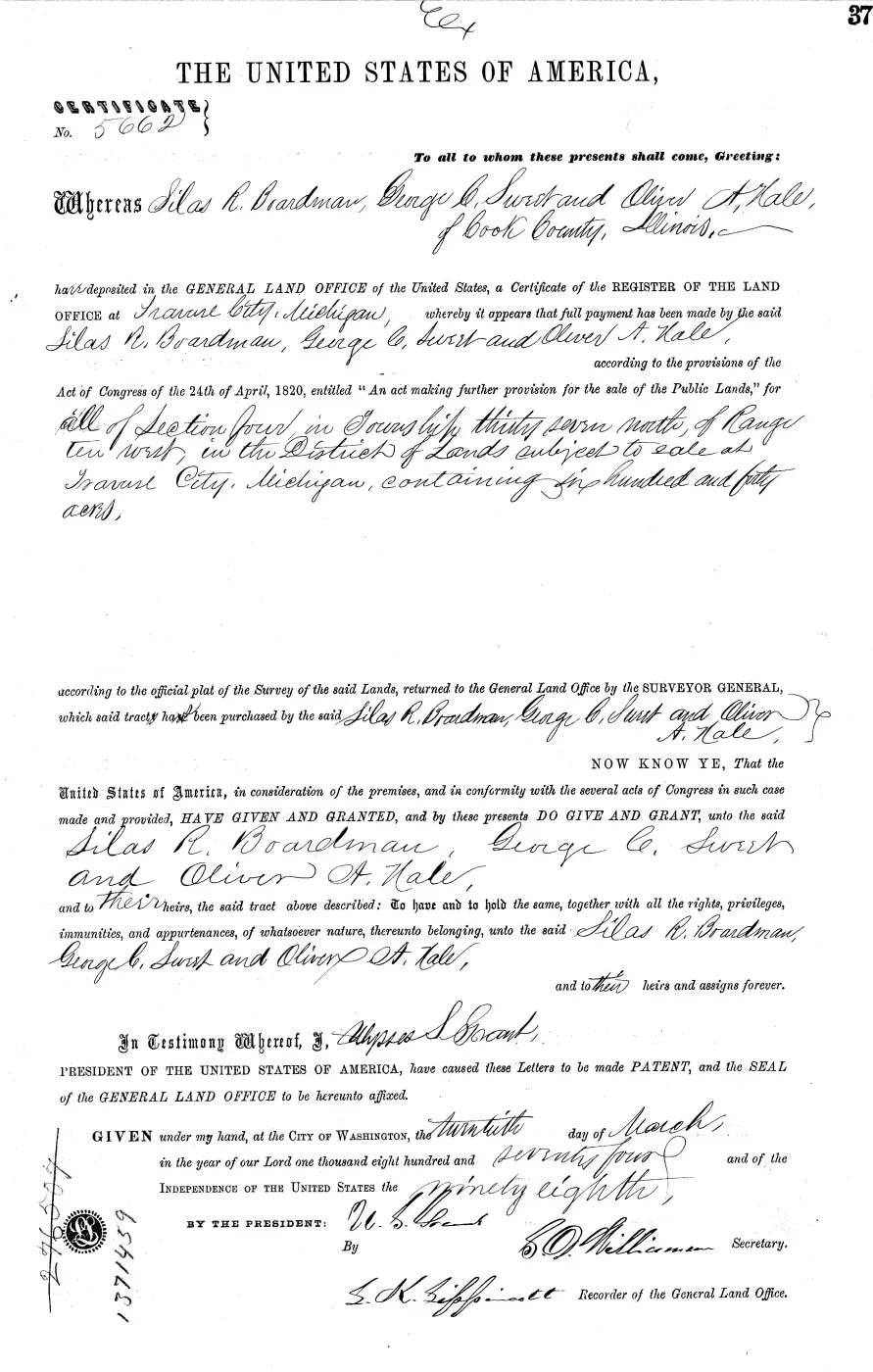 GLO land record MI2460__.037-37n-10w-4-section — p. 1