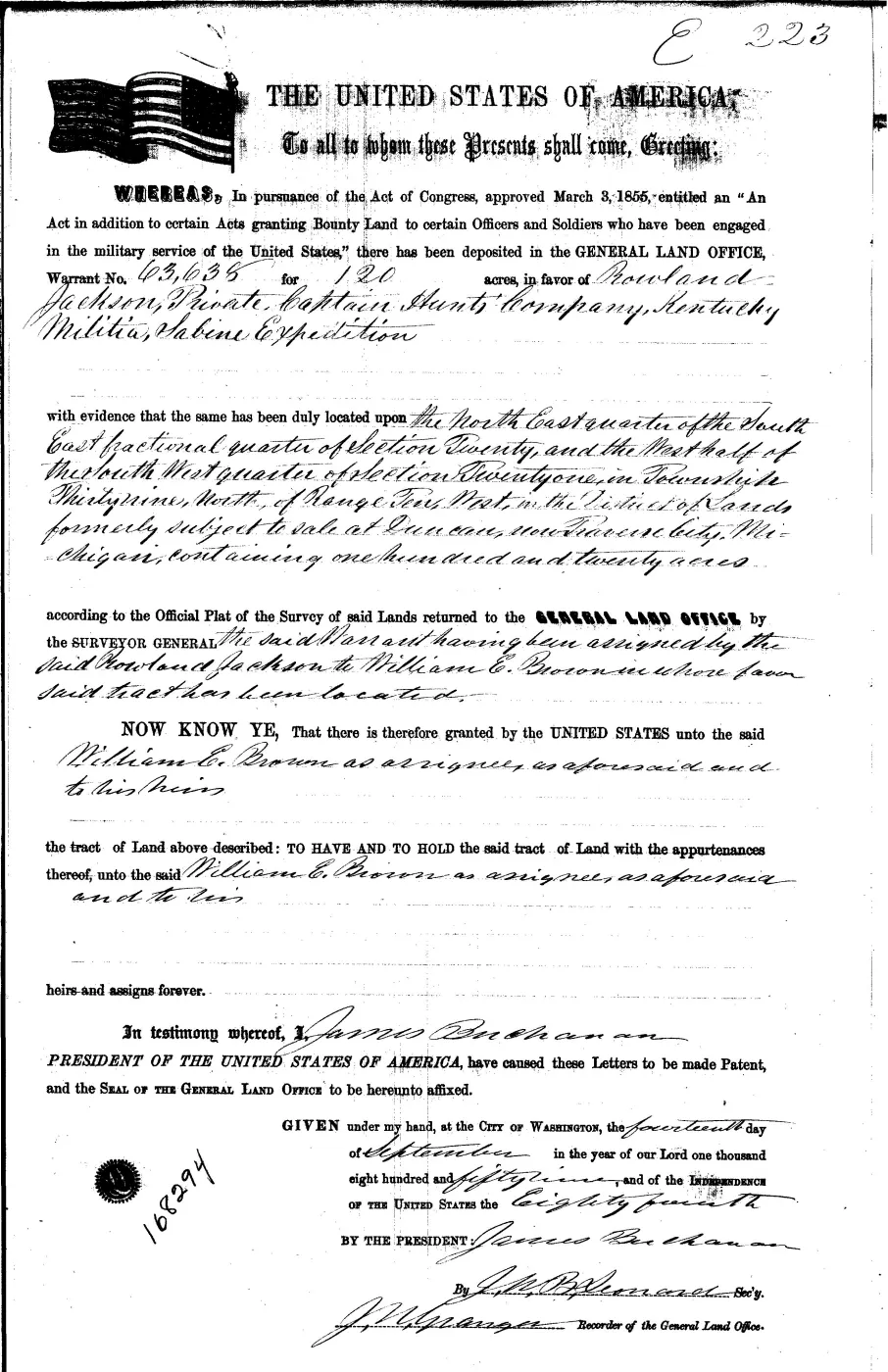 GLO land record 0122-223-39n-10w-20-nese — p. 1