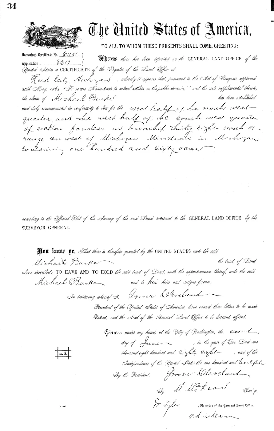 GLO land record MI3100__.034-38n-10w-14-w-nw — p. 1