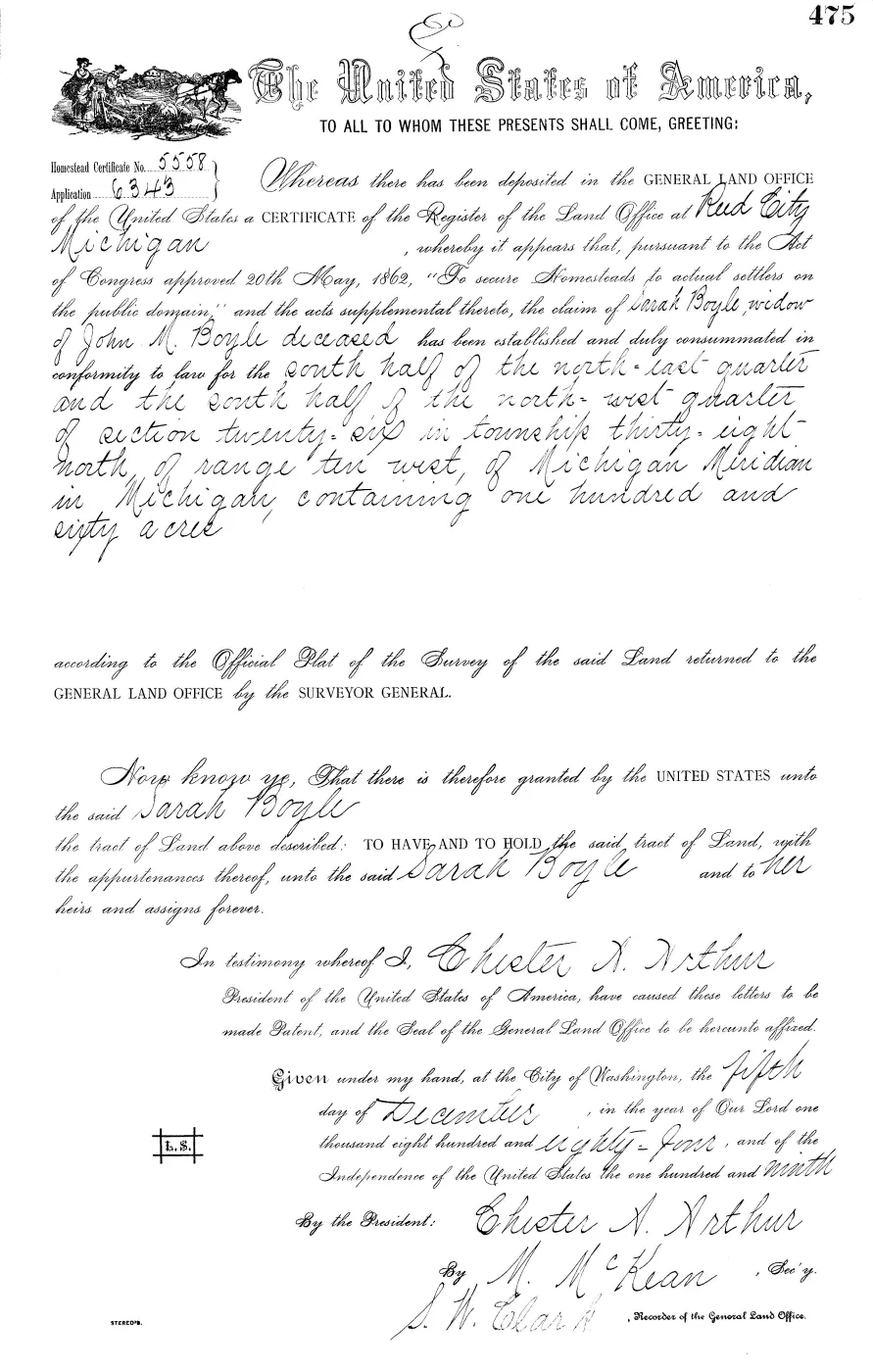 GLO land record MI3080__.475-38n-10w-26-s-ne — p. 1