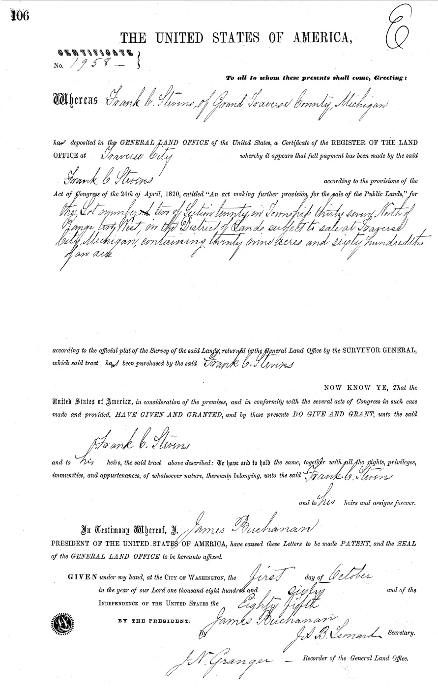 GLO land record MI2390__.106-37n-10w-20-2 — p. 1
